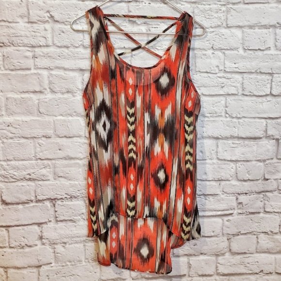 Sheer High-Low Aztec Print Boho Tank - Picture 4 of 6